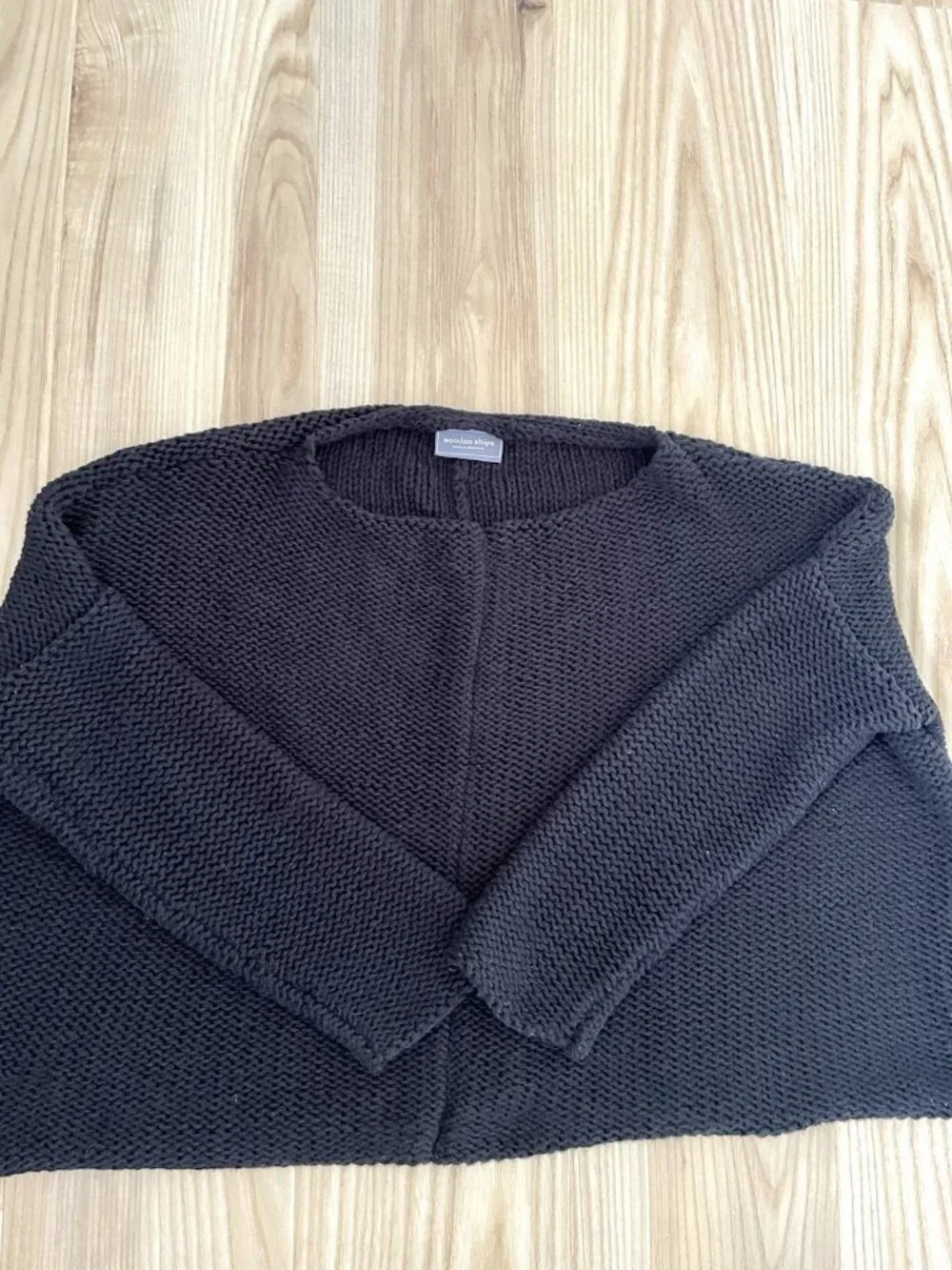WOODEN SHIPS Open-Knit Chunky Oversized Pull-Over Sweater Classic Black size X/L